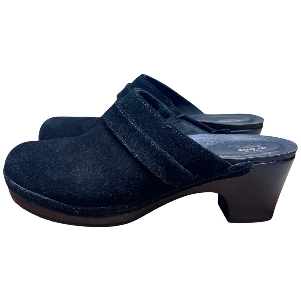 CROCS Sarah Women's 8 Black Suede Clog Slip On Mule Triple Comfort Lightweight - Picture 3 of 16